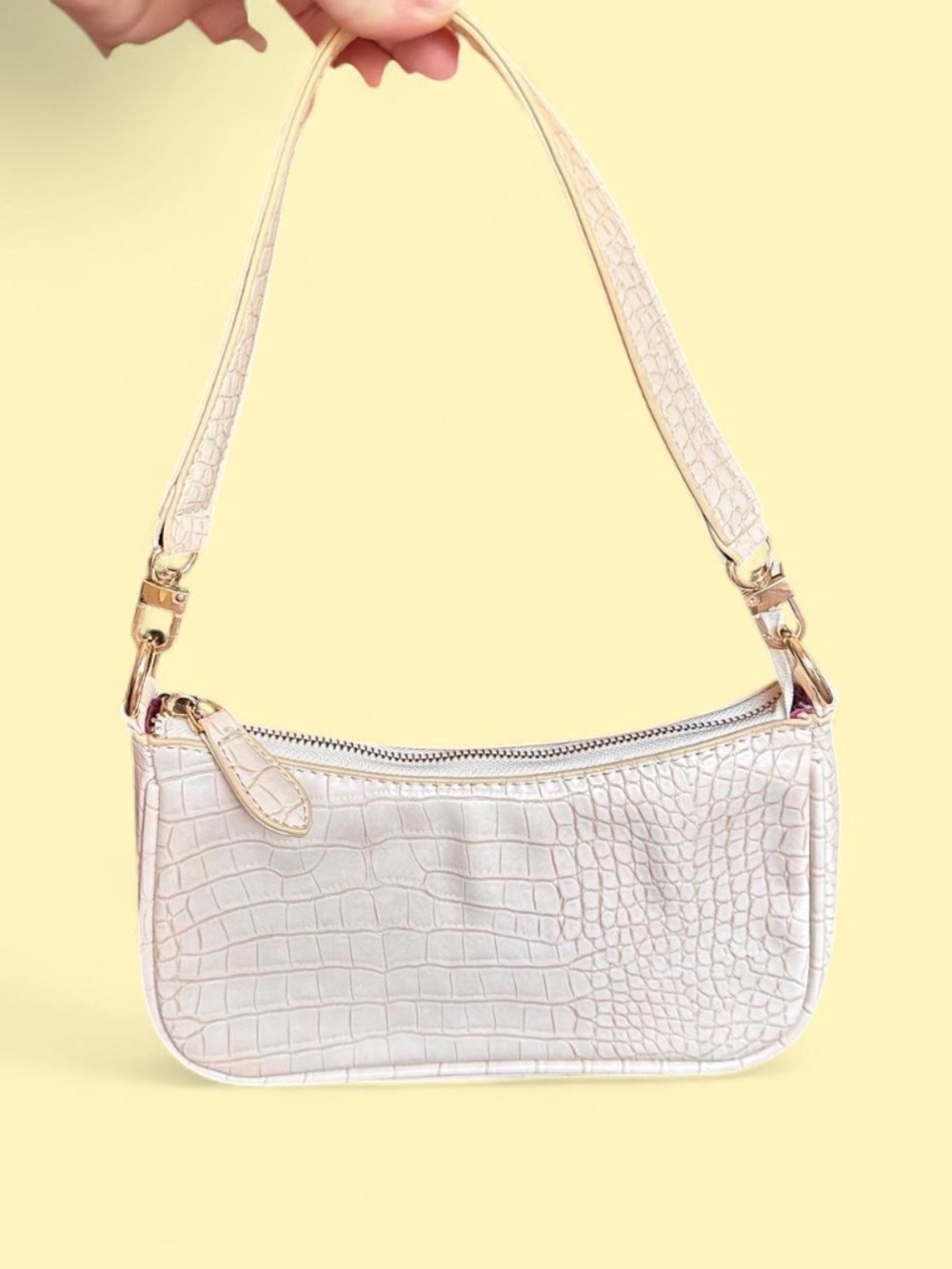 Cream crocodile textured shoulder bag